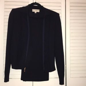 st. john collection navy blue sweater and pant set